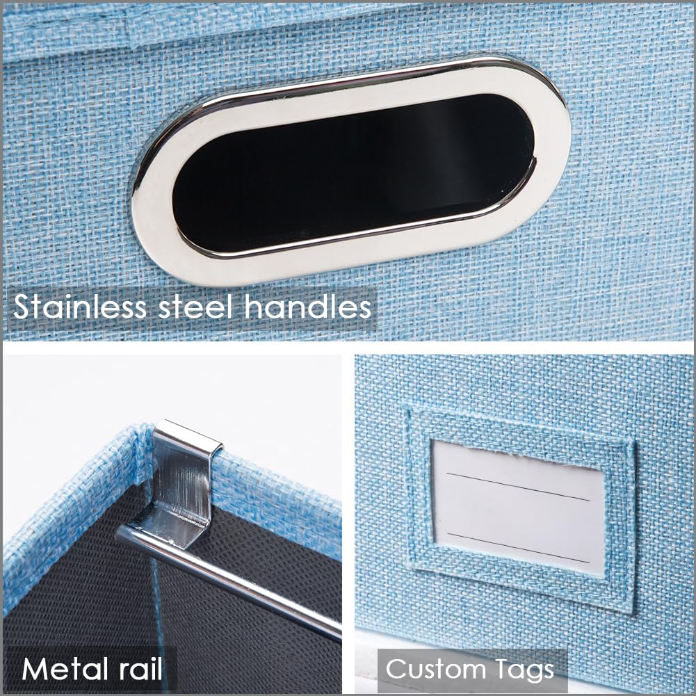 PRANDOM File Organizer Box - Set of 4 Collapsible Decorative Linen Filing Storage Hanging File
