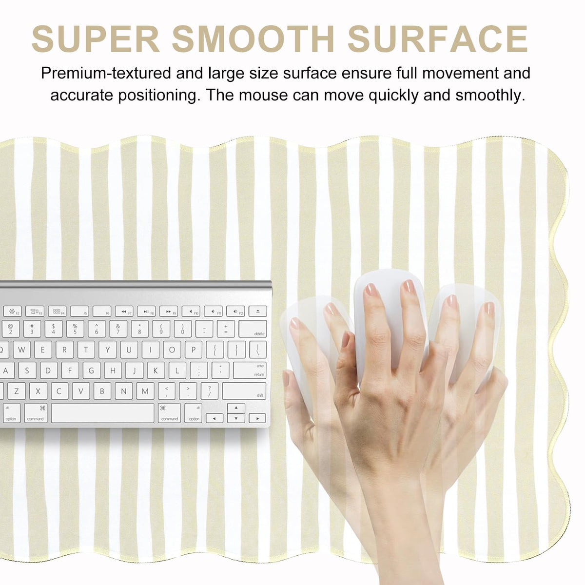 L-SPOUTTO Beige Striped Mouse Pad,Scalloped Desk Mat XXL Large Geometric Gaming