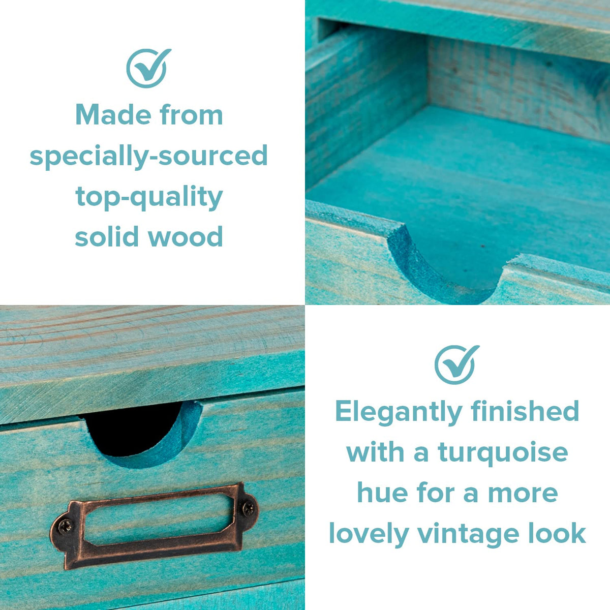 Turquoise 3-Tier Drawer Unit - European Country Style Desk Organizer Box - 9.7x7x7.5" Wooden Teal