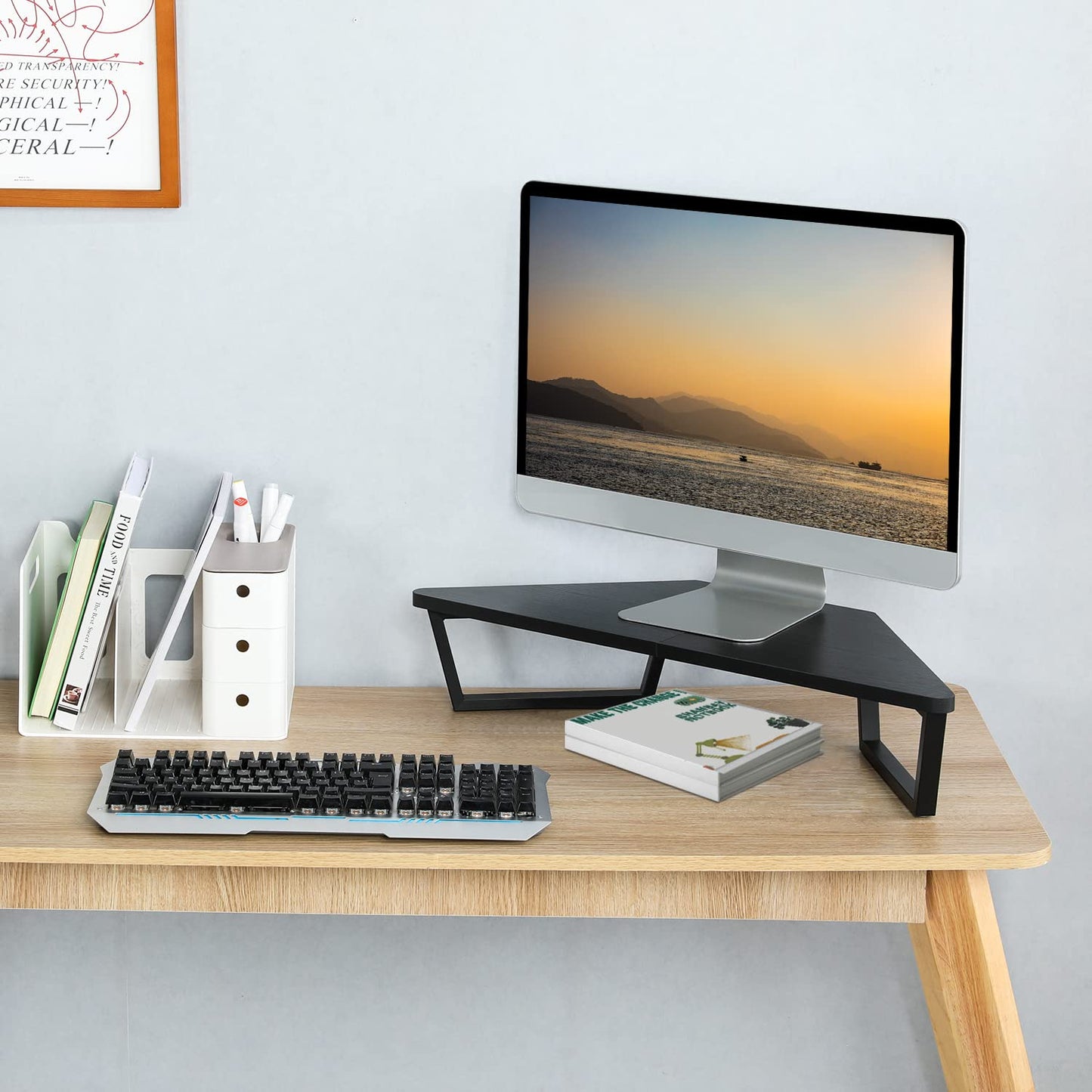 TEAMIX 26 inch Corner Monitor Stand Riser with Keyboard Storage, Black