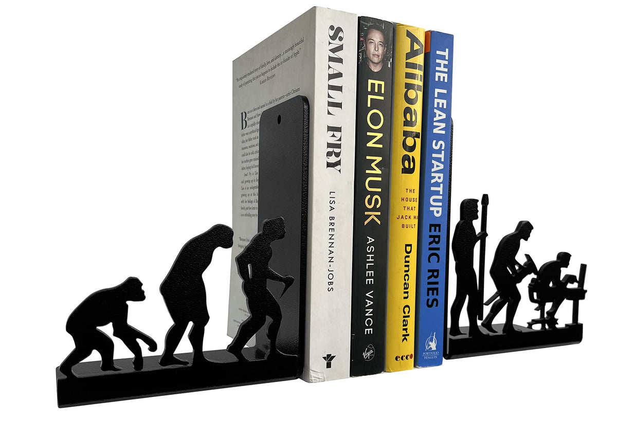 HeavenlyKraft Human Evolution Decorative Metal Bookends for Heavy Books and Library