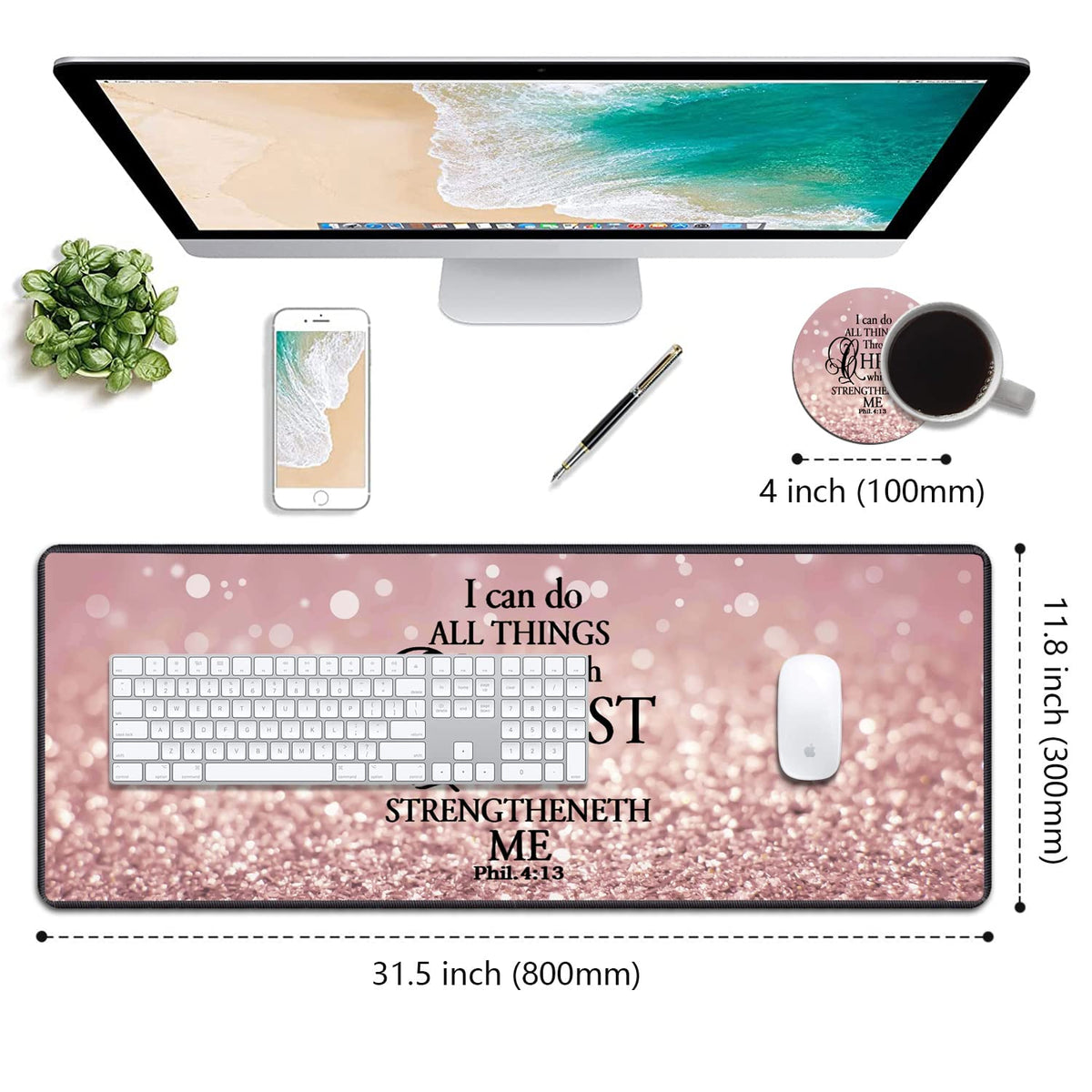 Desk Pad Mat Gaming Mouse Pads with Coasters, 31.5"x 11.8" XXL Large Gaming Mouse Mat Desk Pad with