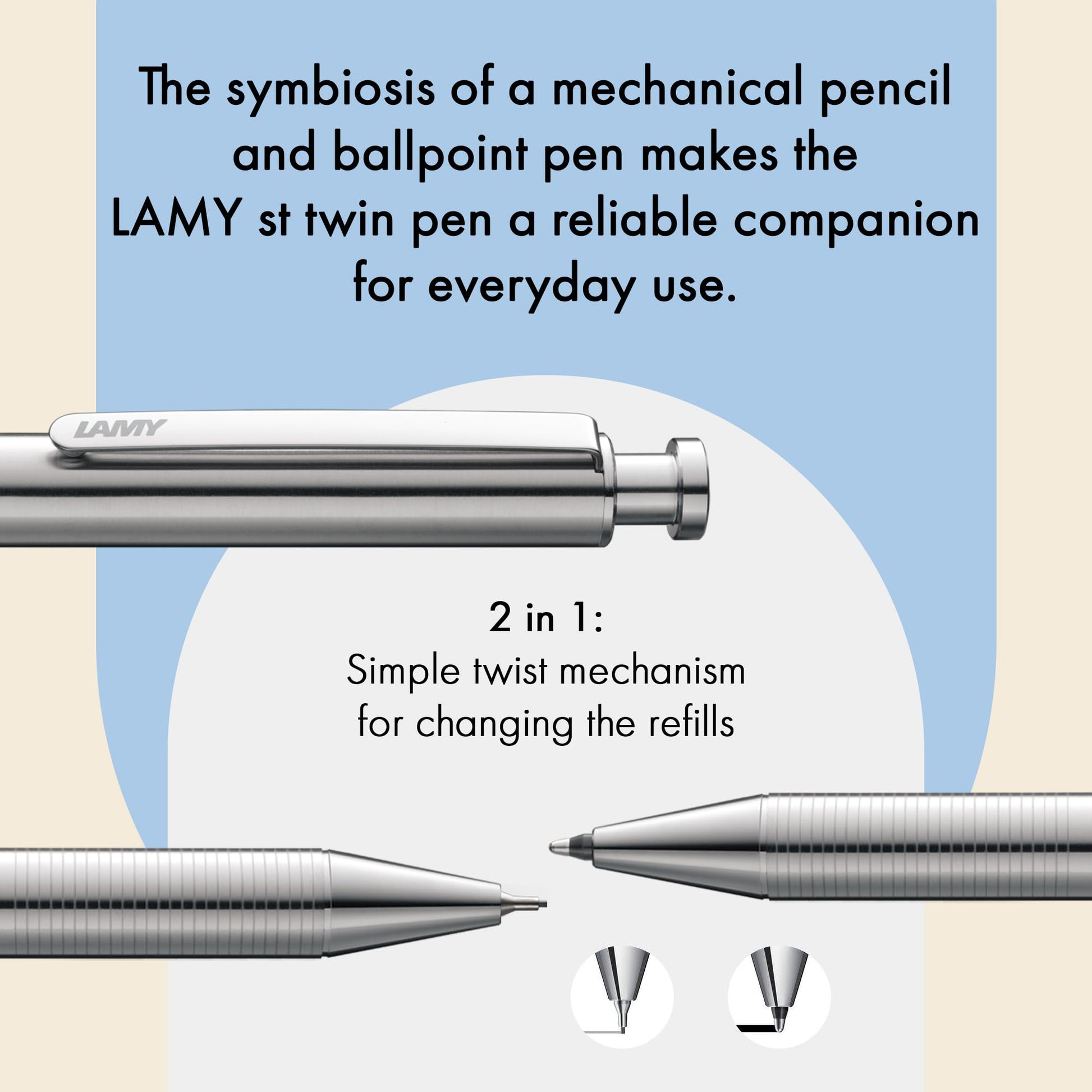 Lamy st matt twin pen Multifunctional pen – slim stainless steel mechanical pencil & ballpoint pen