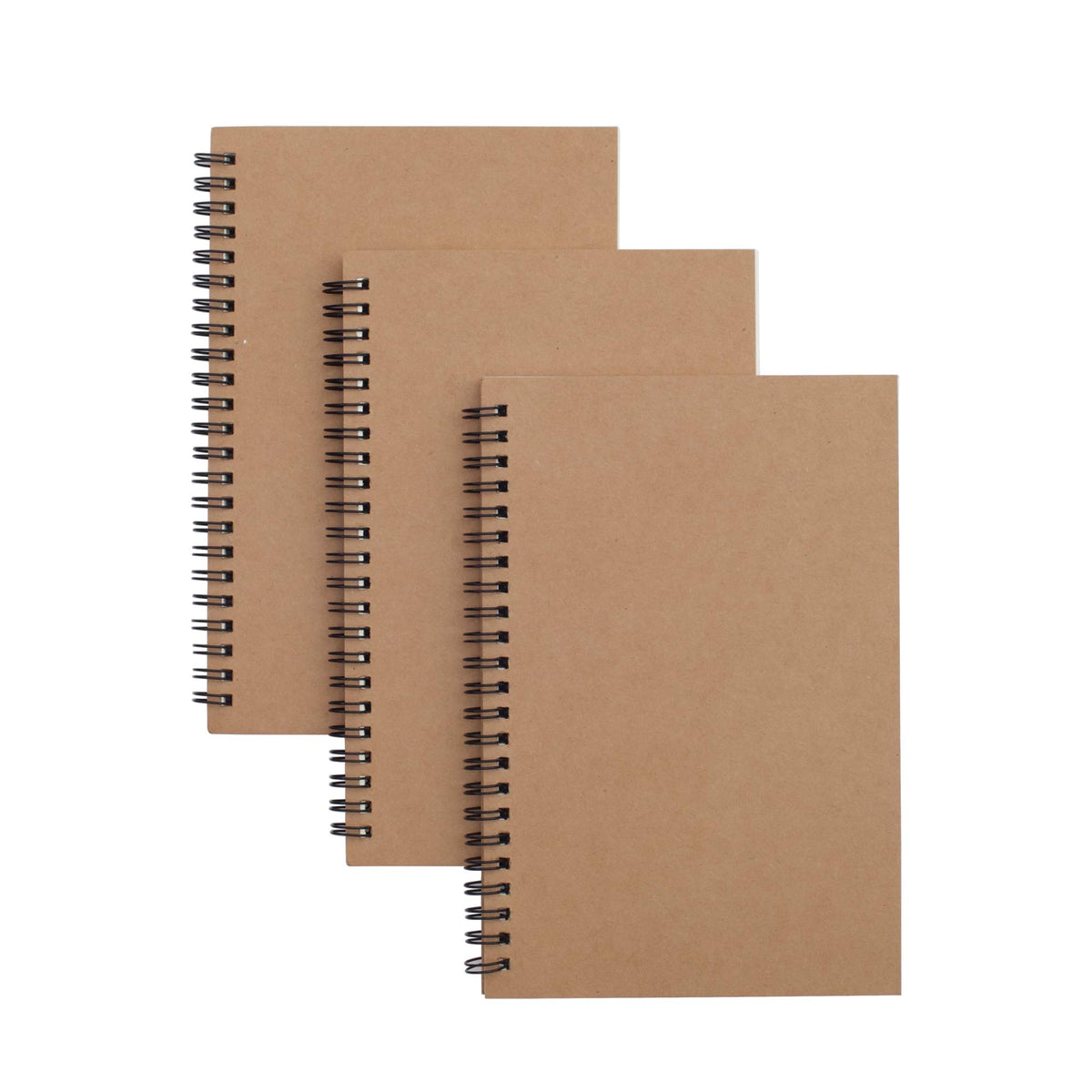TWONE 3 Packs Soft Cover Notebook with Lined Paper Brown Spiral Notebooks with 100 Ruled Pages 50