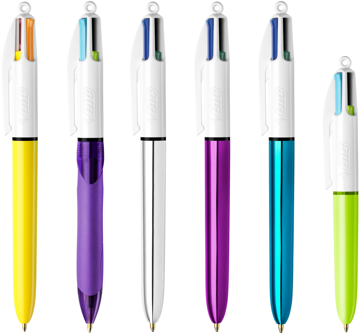 BIC 4 Colours Ball Pens - Purple Pen Holder of 6