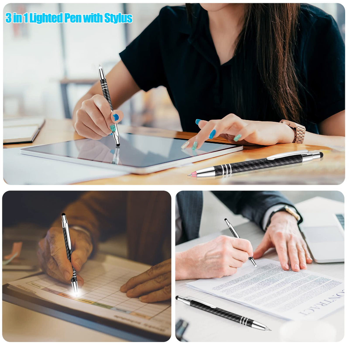 Glovion Lighted Tip Pen with Stylus 3-in-1 LED Penlight Light Up Pen Light Ballpoint Pen with Light