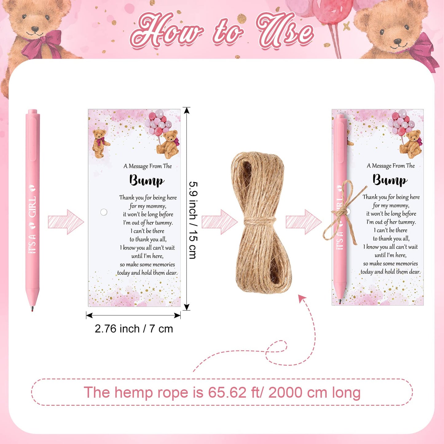Sintuff 50 Set Baby Shower Party Favors for Guests, Pink, Bear