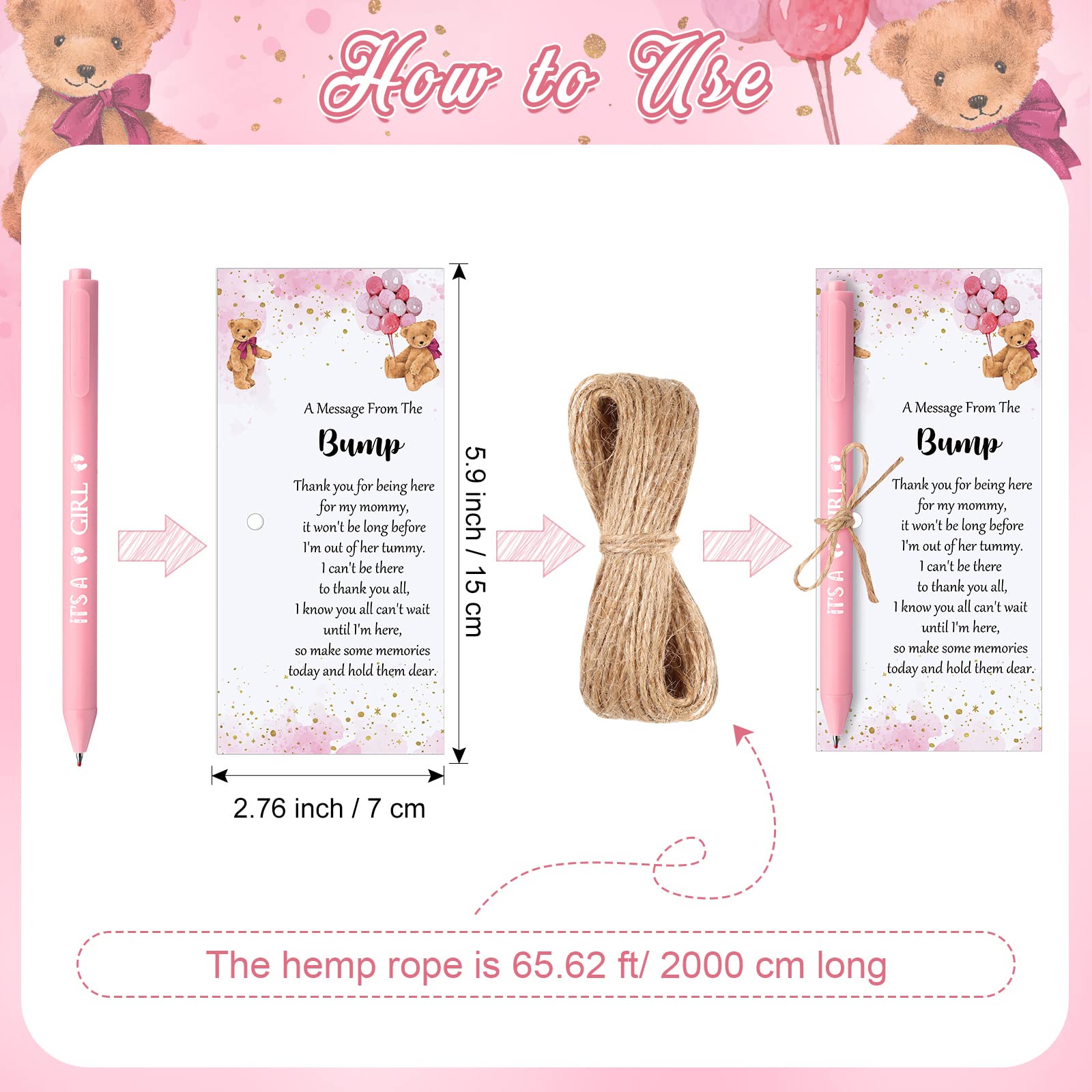Sintuff 50 Set Baby Shower Party Favors for Guests, Pink, Bear