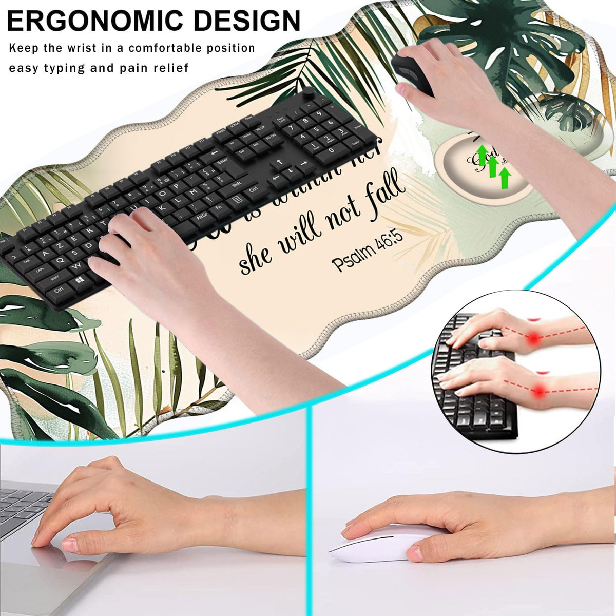CICPLKSE Mouse Pad with Wrist Support + Desk Mat + Coaster 3 in 1 Set, XL Large Gaming Mousepad