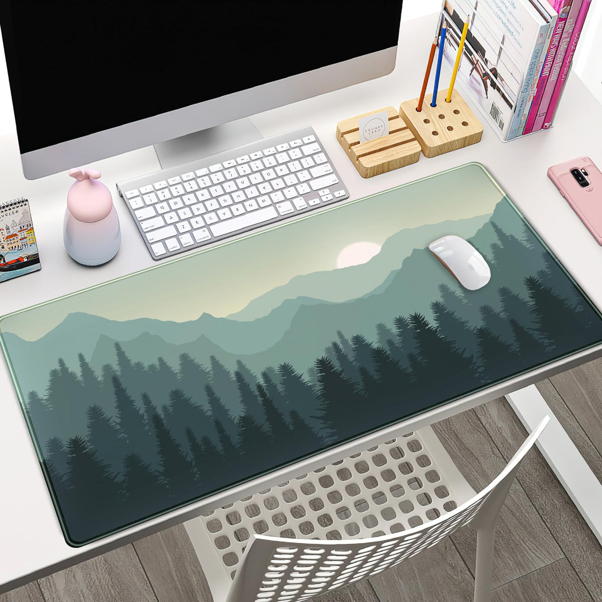Forest Desk Mat Green Nature Large Mouse Pad XXL 31.5''X 15.7'' Landscape Aesthetic Desk Pad Gaming