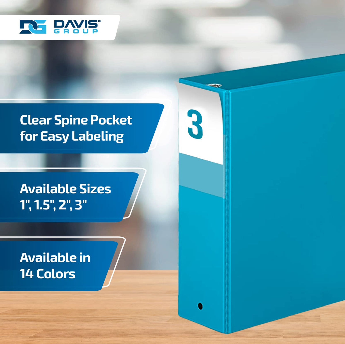 Premium Economy 3-Ring Binder, Spine Label, 3" Round Rings, Turquoise, 6 Pk