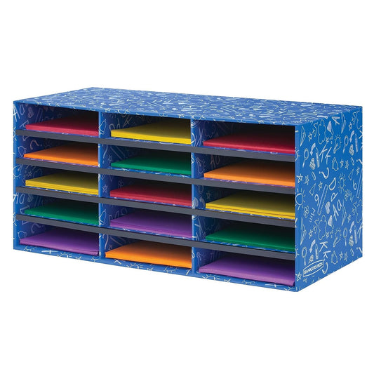 Bankers Box 15-Compartment Literature Sorter, 28.5" x 12.375", Blue