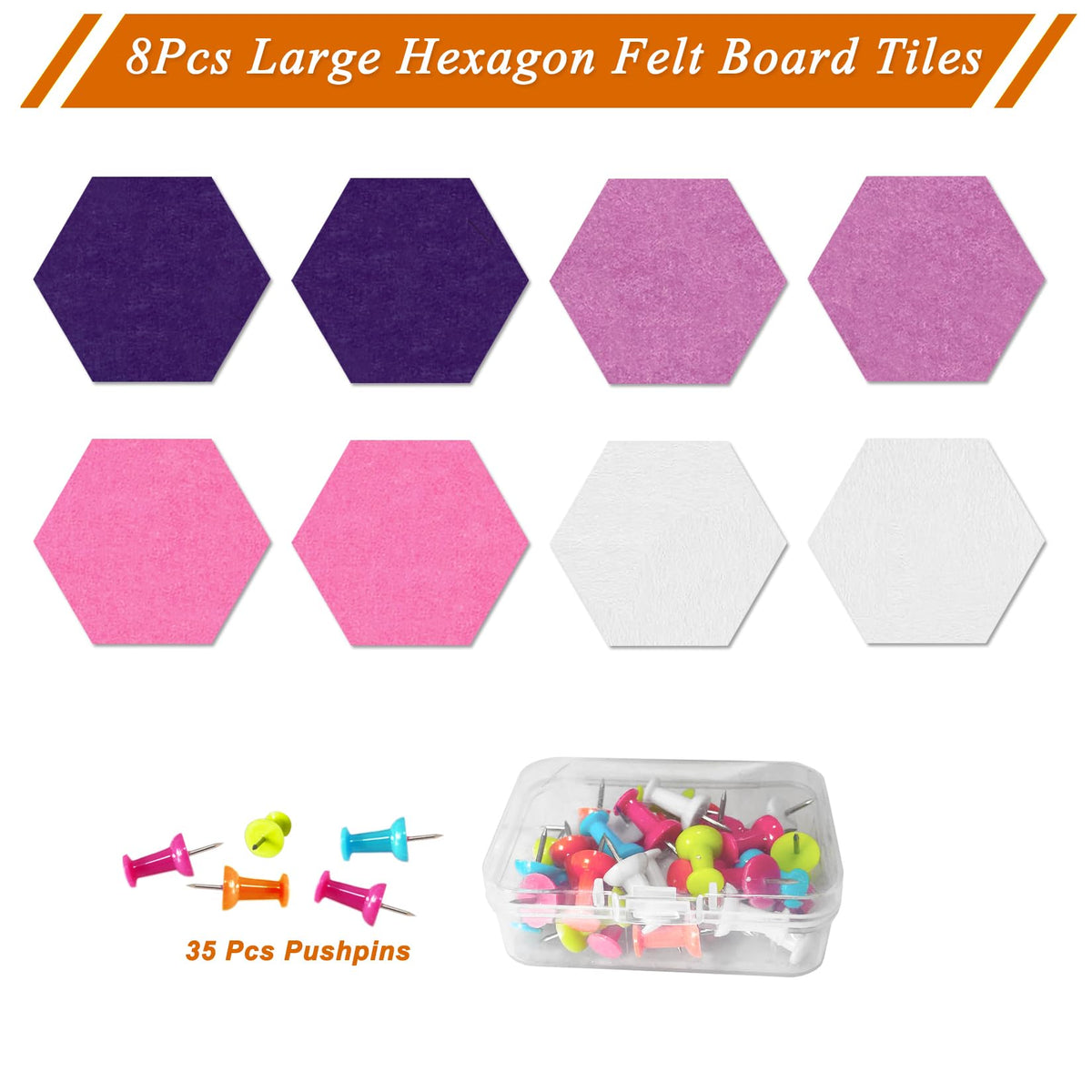 HULAVO Large Hexagon Felt Cork Board Tiles, Self Adhesive DIY Felt Bulletin Board Pin Board with 35