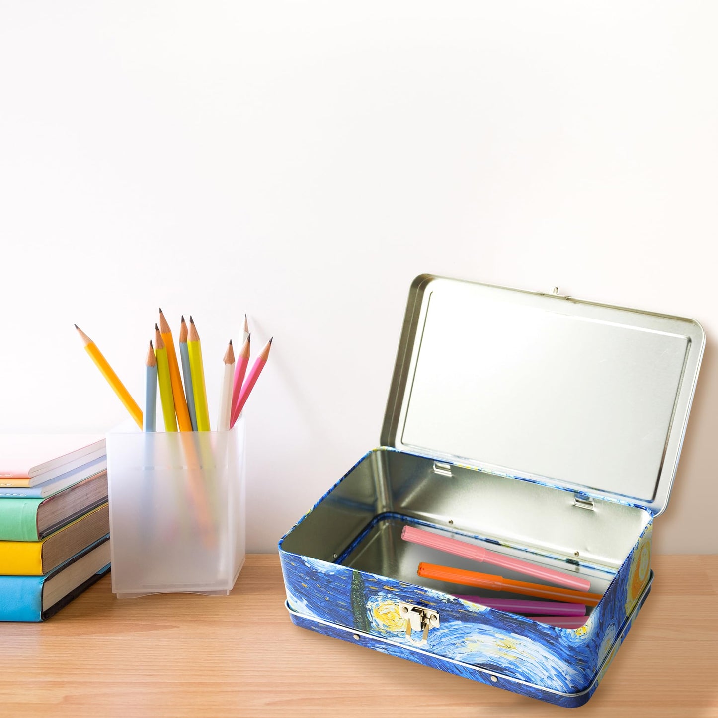 DAHO Metal Storage Box with Hinge for Office, School, Home, Makeup, Arts & Crafts and Accessories