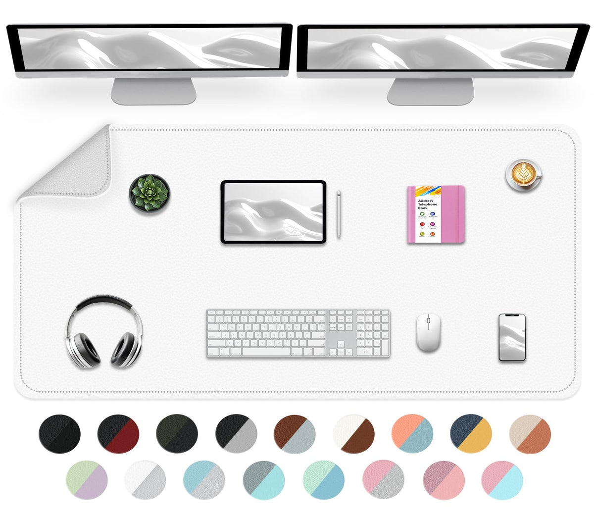 Dual-Sided Desk Mat, Large Pad, Waterproof Smooth PU Leather Blotter Protector, Mouse Pad, Desk