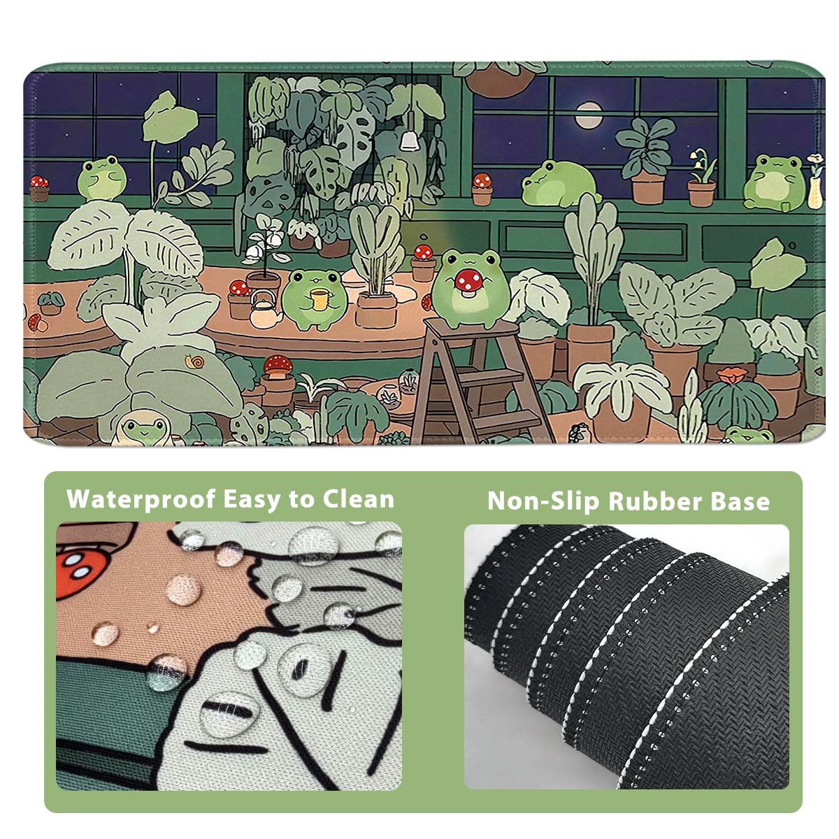 Cute Frog 4 in 1 Large Mouse Pad Set, Kawaii Extended Mouse Pad Set Desk Pad Easy Typing for Typing