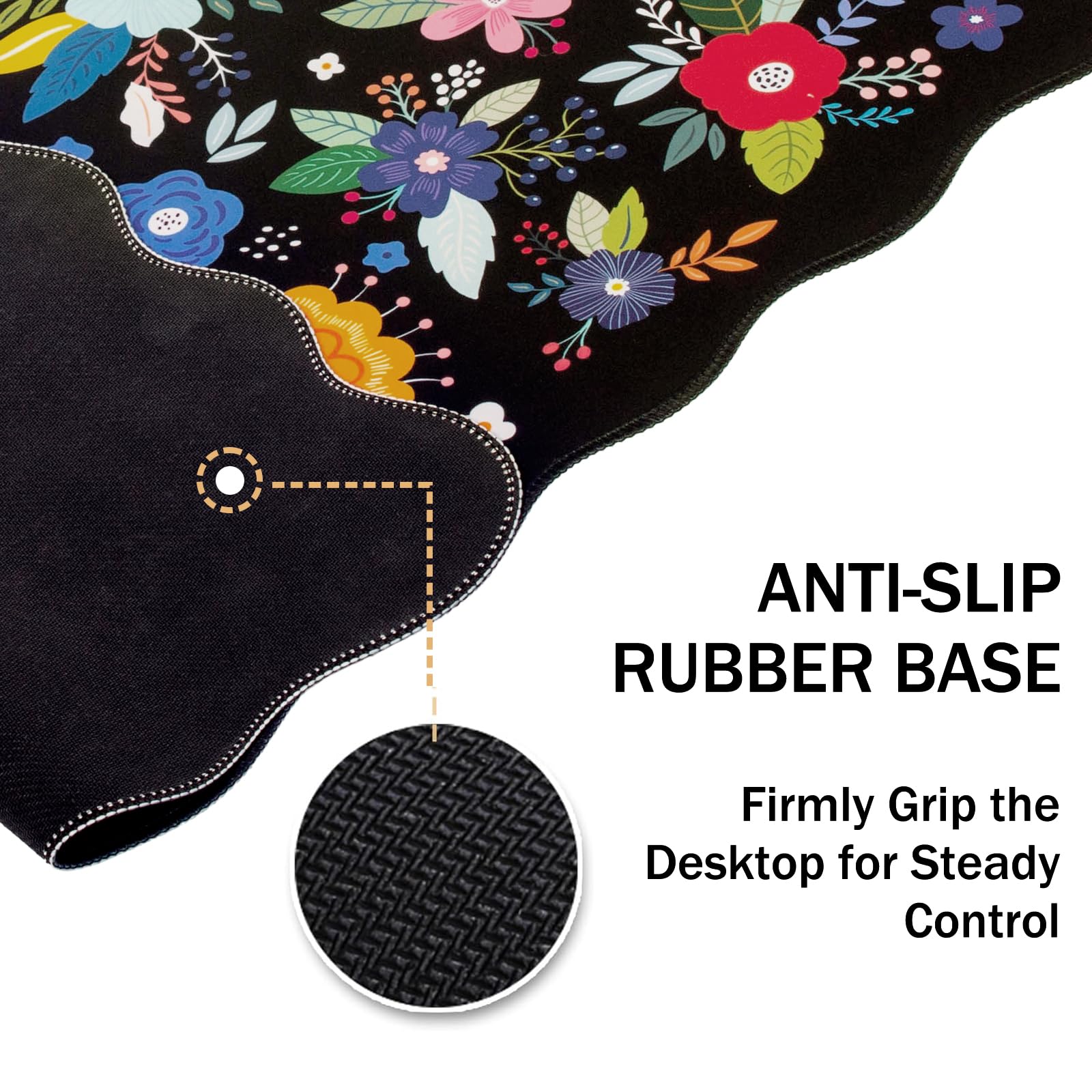 L-SPOUTTO Floral Mouse Pad, Black Scalloped Desk Mat XXL Gaming Mousepad