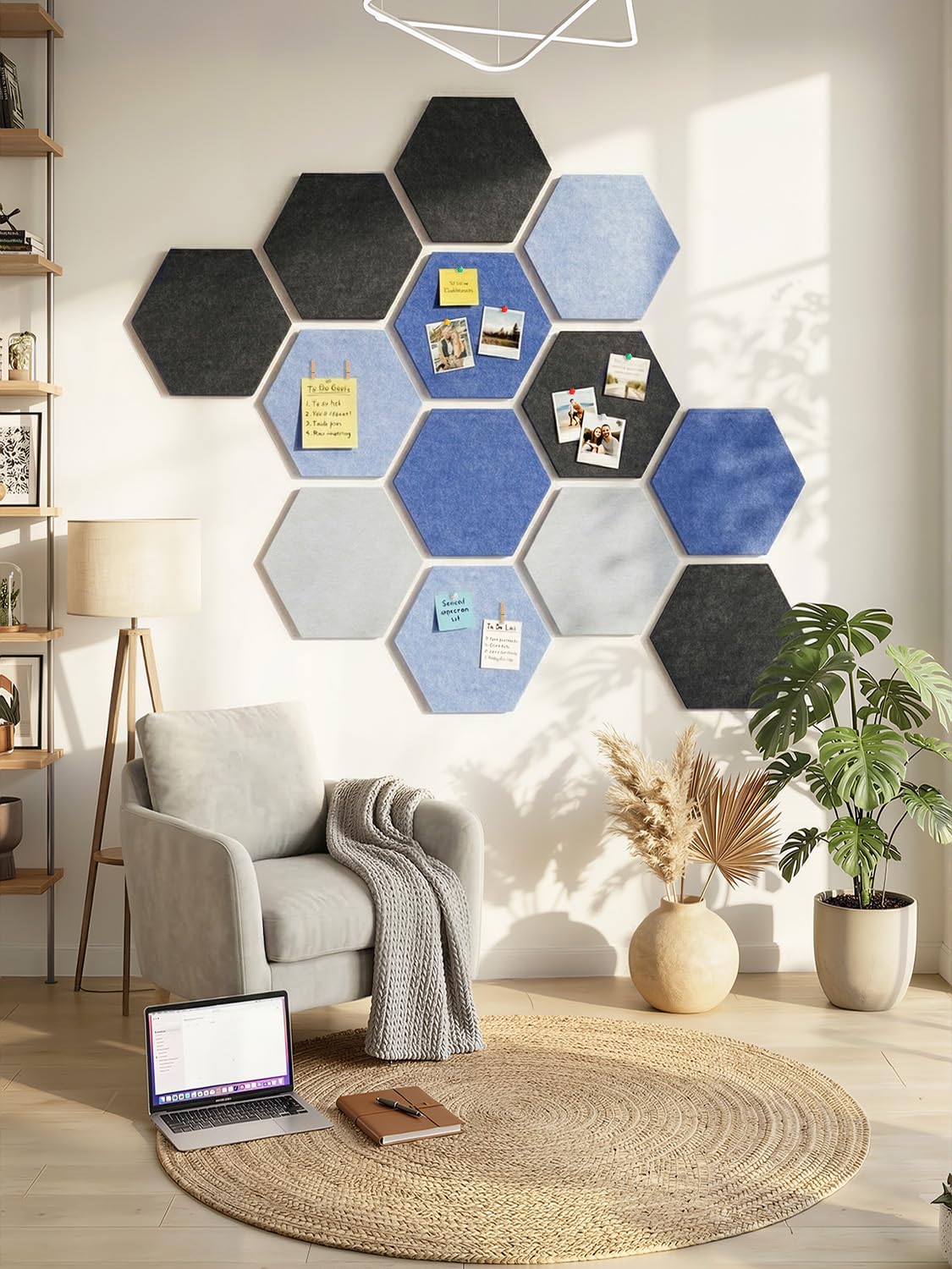 Uoisaiko 8-Pack Hexagon Felt Bulletin Board Tiles, Cork Board Alternative