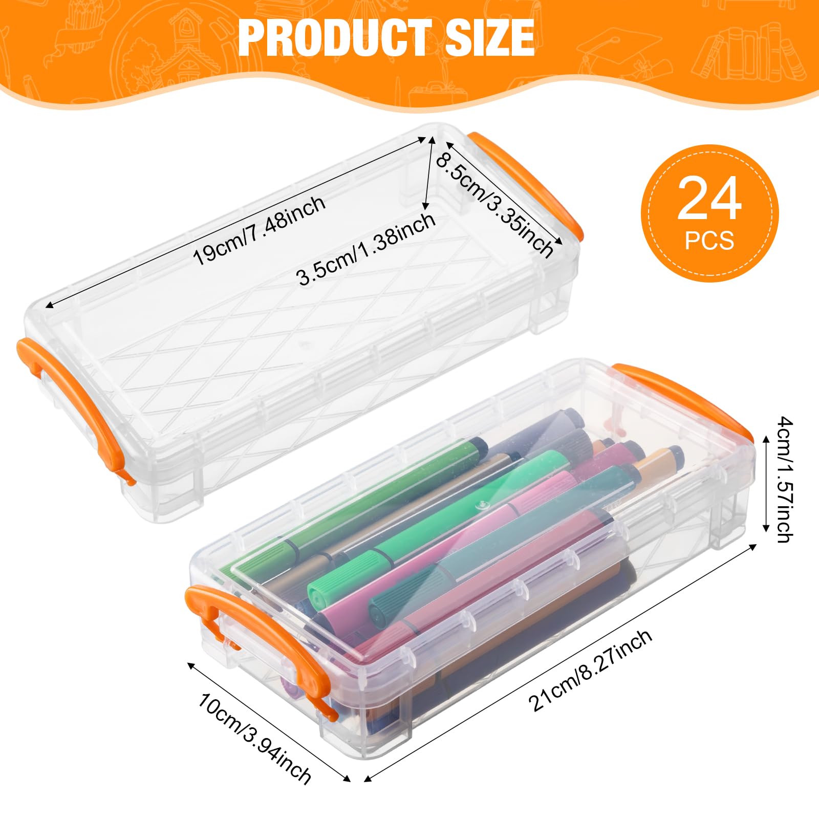 Gueevin 24 Pcs Pencil Box Clear Plastic Pencil Case, Orange