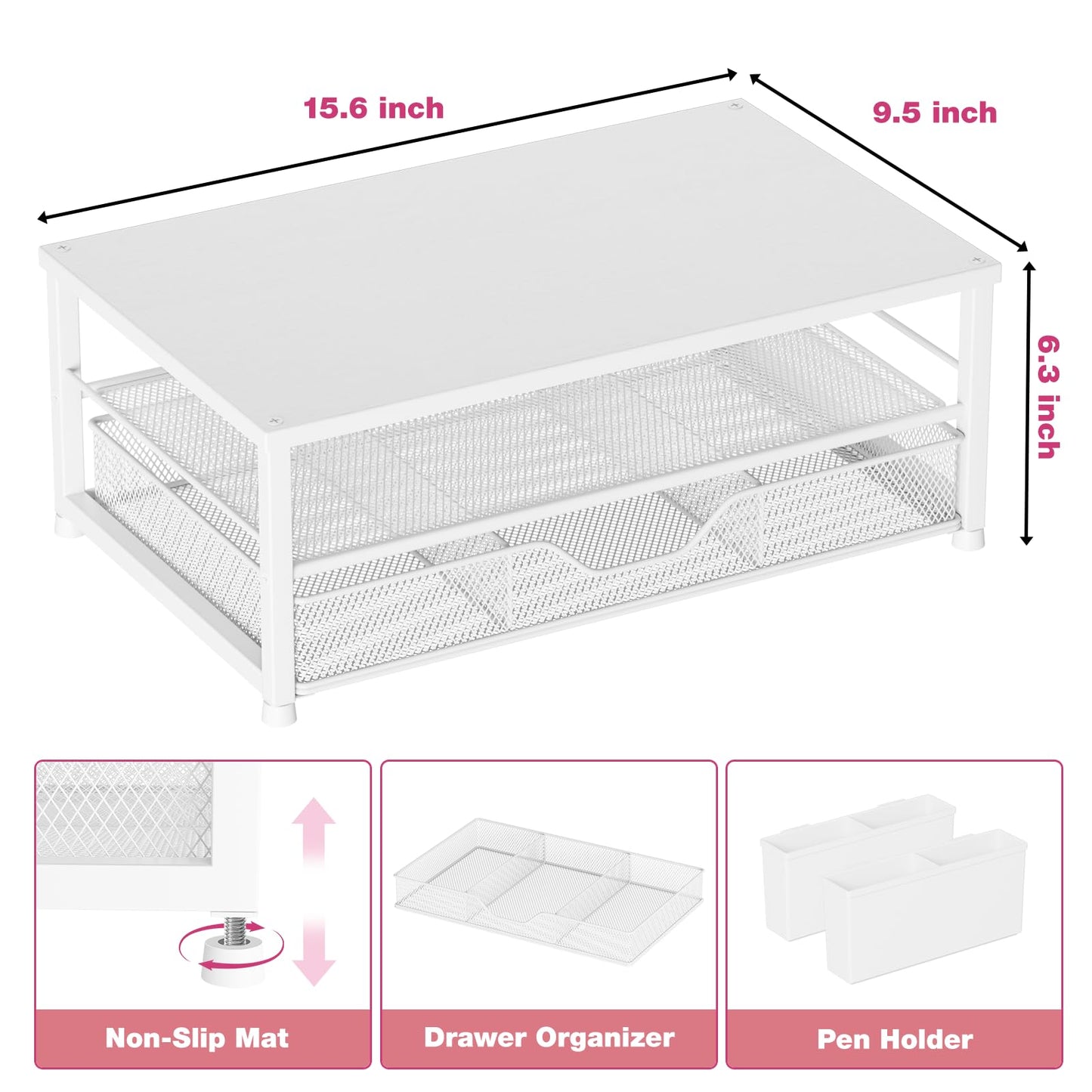 OPNICE Desk Organizers and Accessories, Computer Monitor Stand Riser with Drawer and 2 Pen Holders