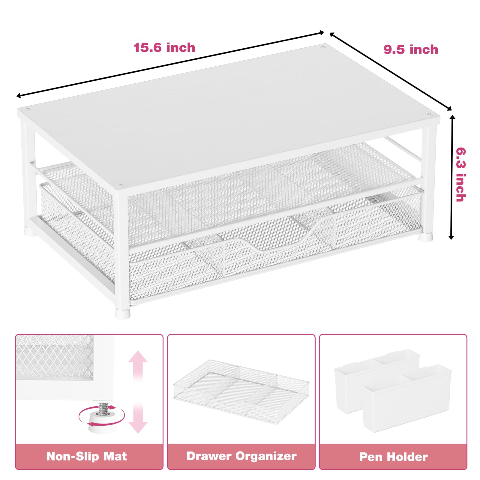 OPNICE Desk Organizers and Accessories, Computer Monitor Stand Riser with Drawer and 2 Pen Holders