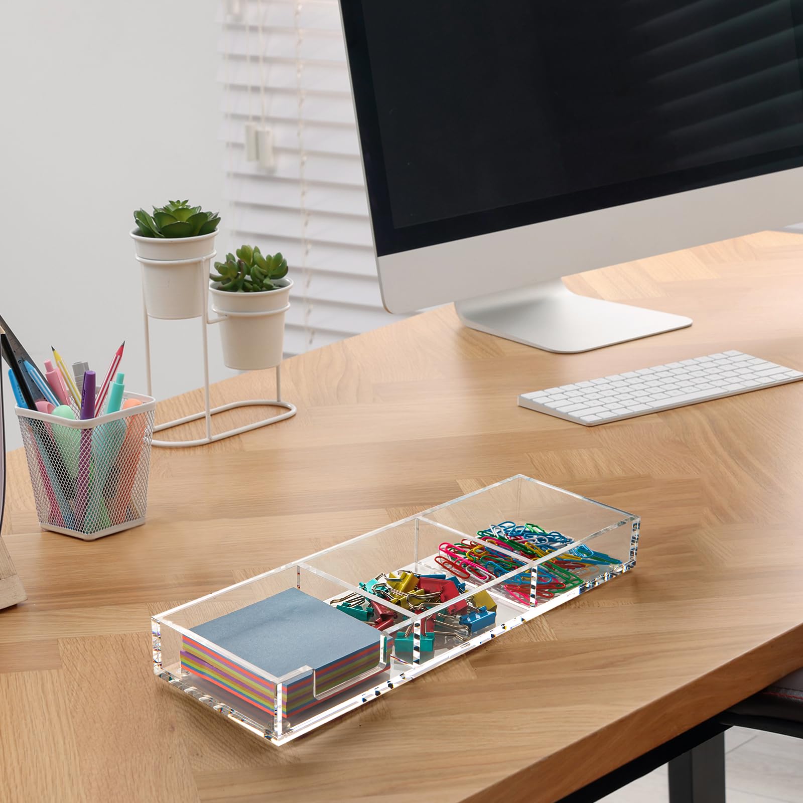 WORHE Sticky Note Holder 3 in 1 Clear Acrylic Self-Stick Memo Pads Holders Desk Organizer for
