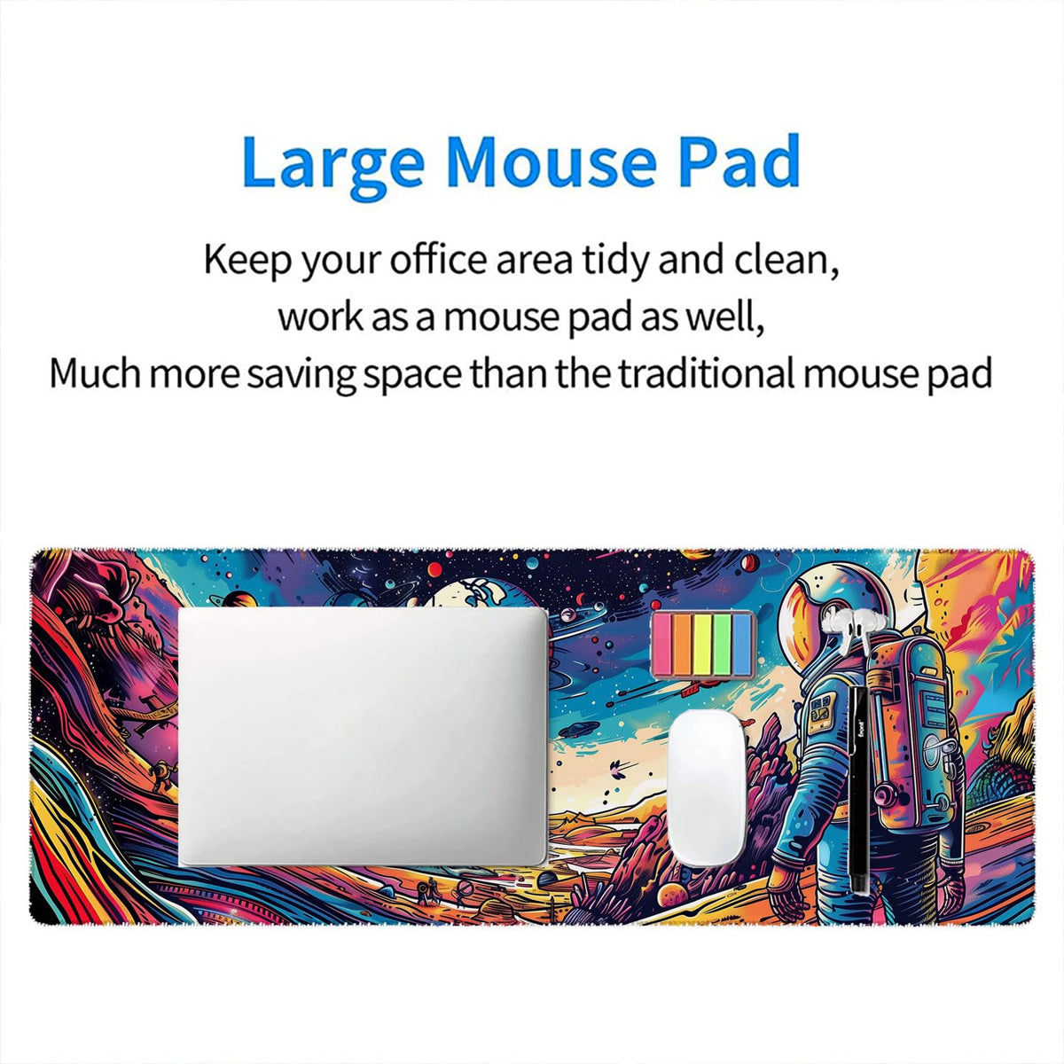 Space Planet Desk Mat Astronaut Spaceship Cosmic Large Gaming Mouse Mat with Stitched