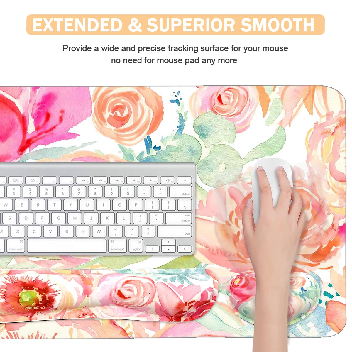 Large Mouse Pad Set, Cute Extended Mouse Pad+Keyboard Wrist Rest Support Desk Pad Memory Foam