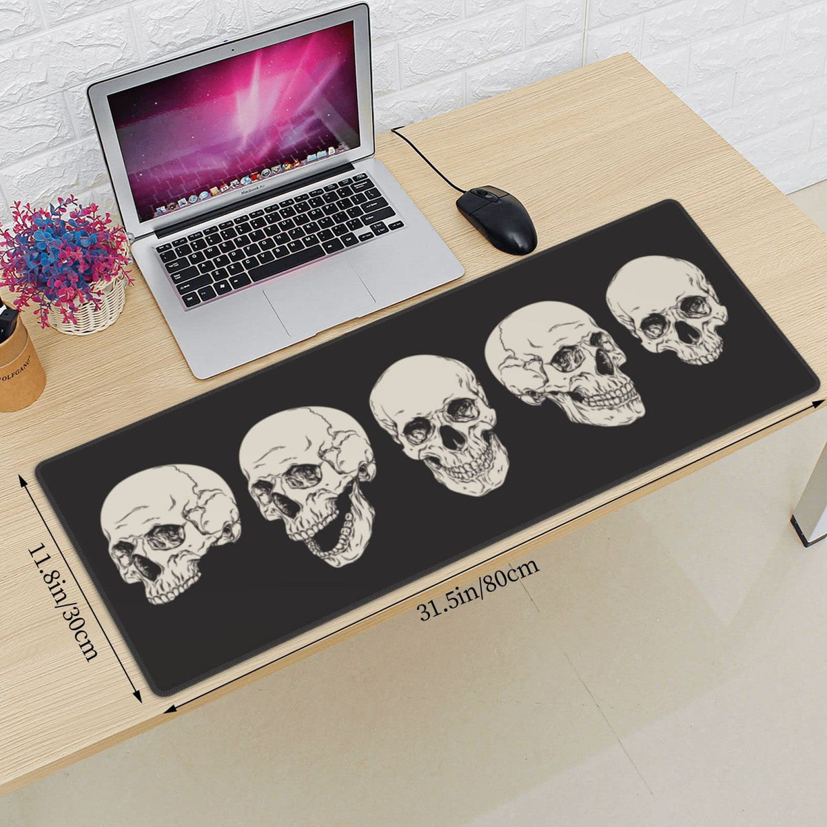 Human Skull Gaming Mouse Pad Non Slip XL Large Mousepad Stitched Edge Rubber Base Desk Mat for