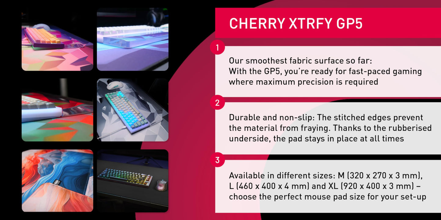 CHERRY XTRFY GP5, Fabric Gaming Mouse Pad in L (460 x 400 x 4 mm), Smooth Speed Pad for Precision