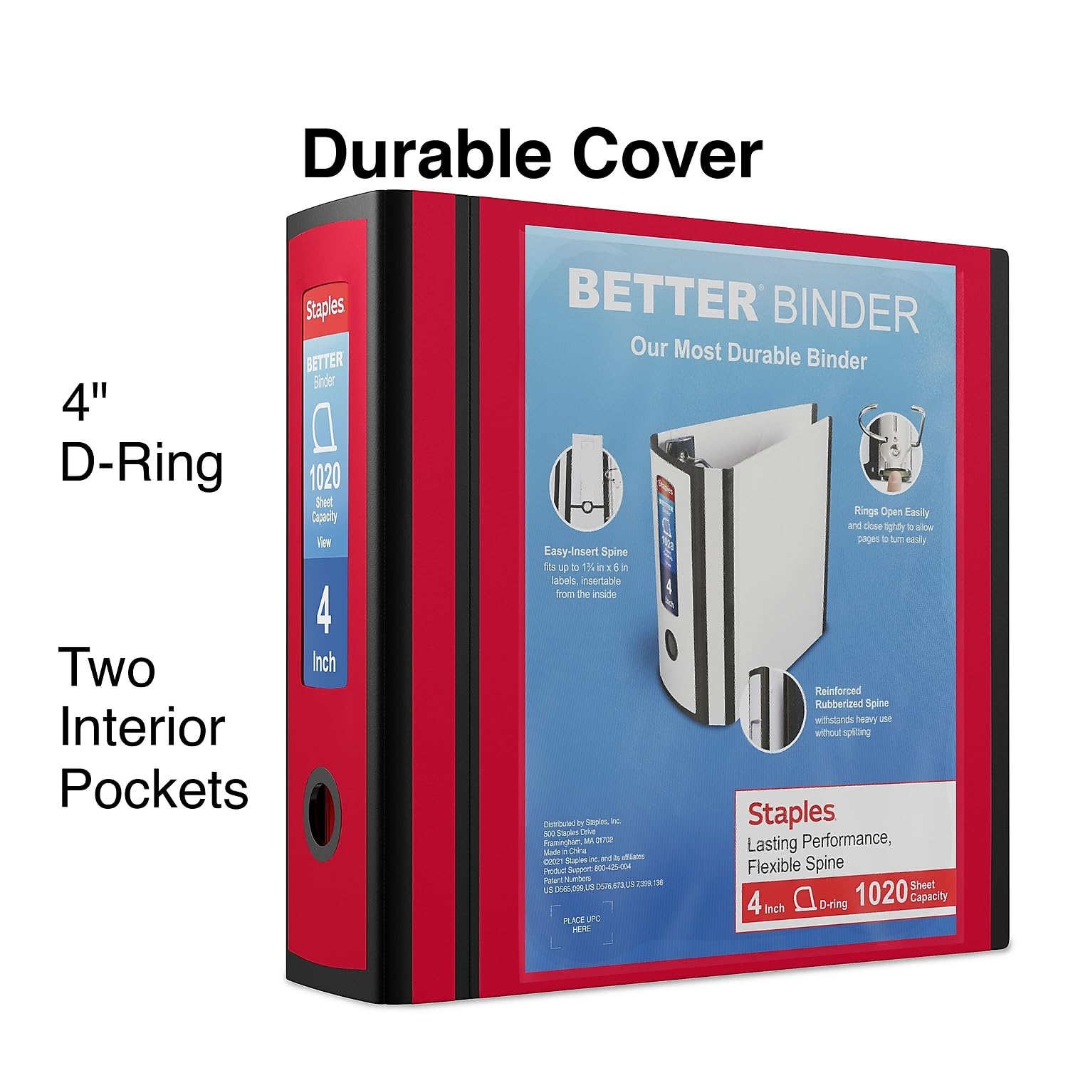 Staples Better Binder, 4 Inch D-Ring, Red, Reinforced Spine