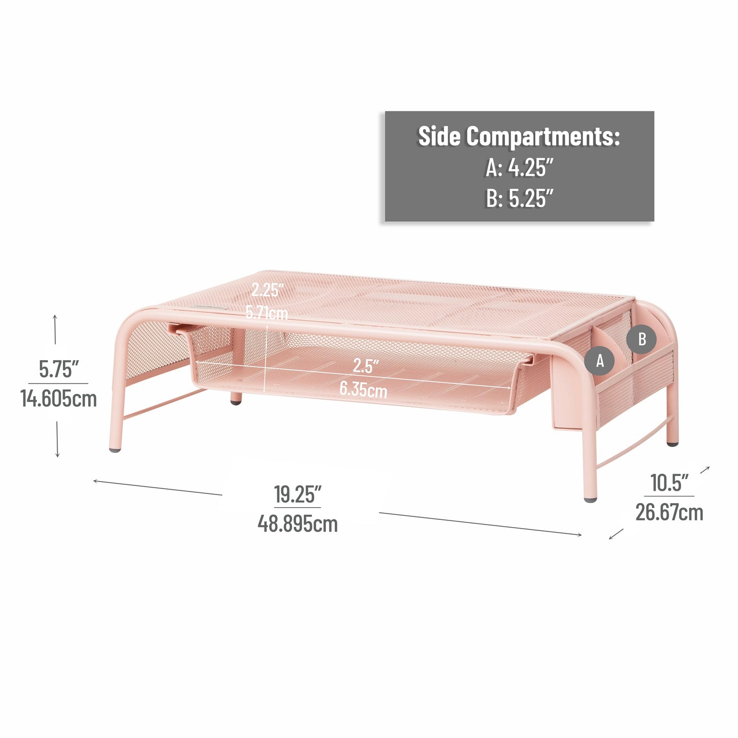 Mind Reader Monitor Stand, Ventilated Laptop Riser, Paper Tray, Storage, Office, Metal Mesh, 20"L x