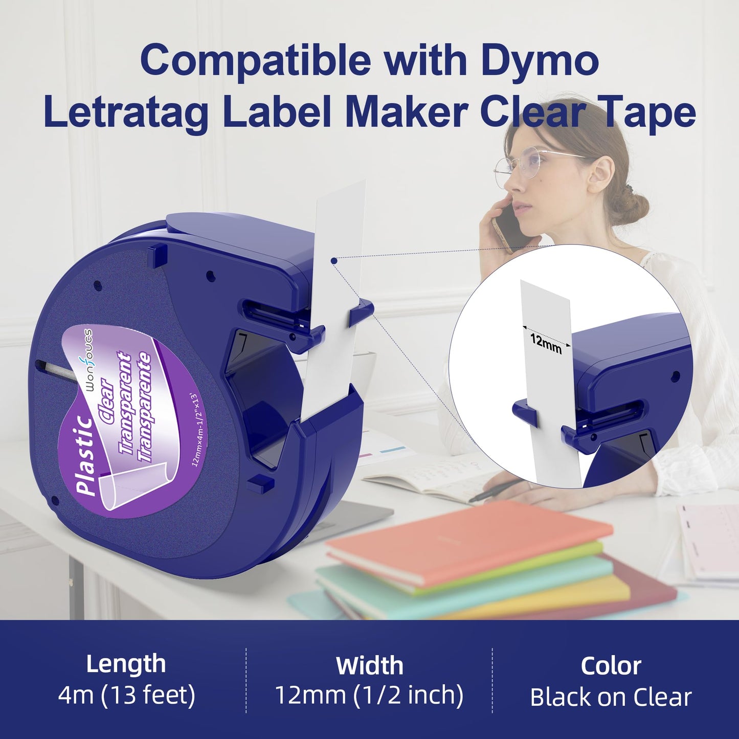 6 x Compatible with Dymo Label Maker Refills Clear Transparent 1/2'' x 13'