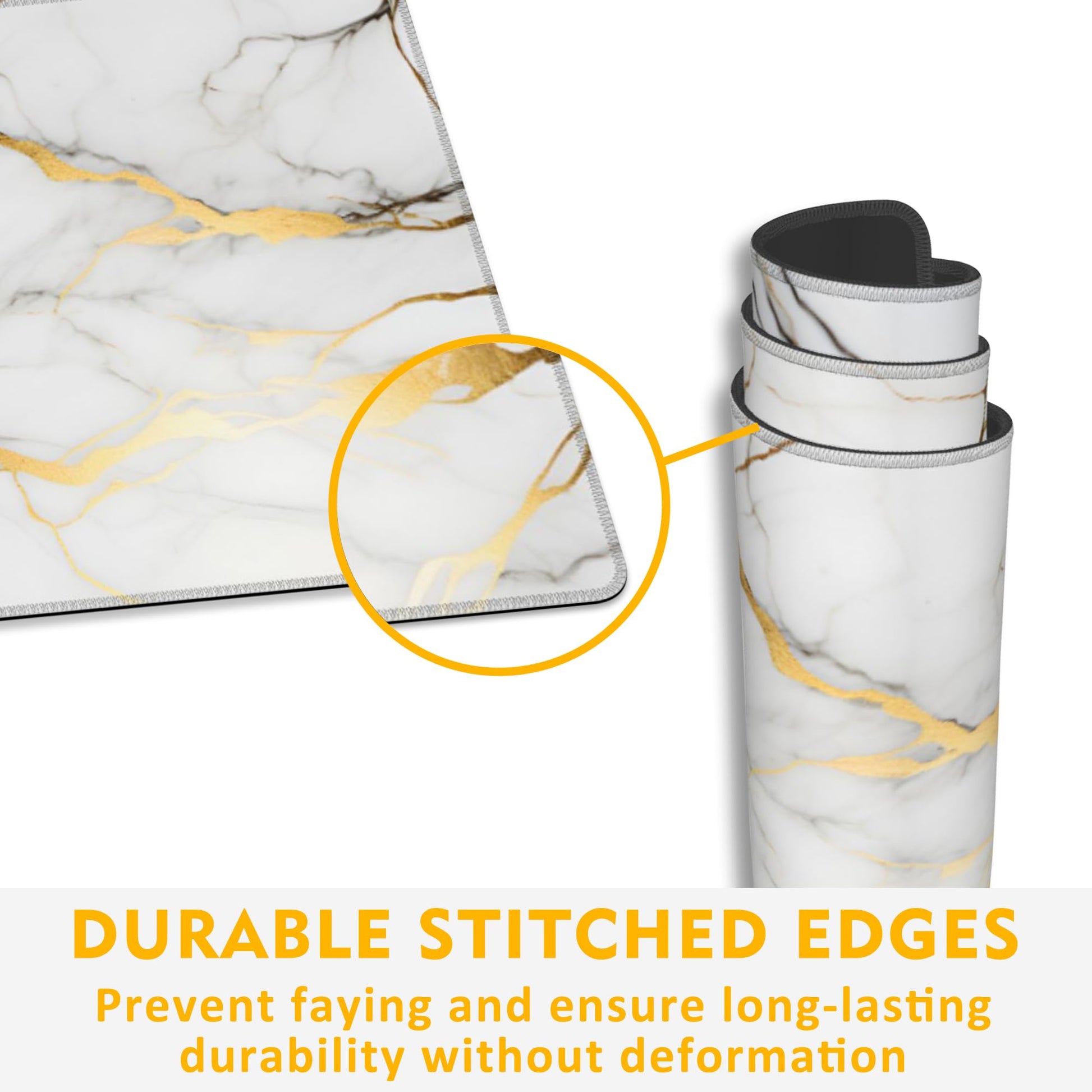 Uiaoiais Desk Mat,Gold Line Marble Gaming Mouse Pad,31.5""X15.7"" Large Desk Pad with Stitched Edge