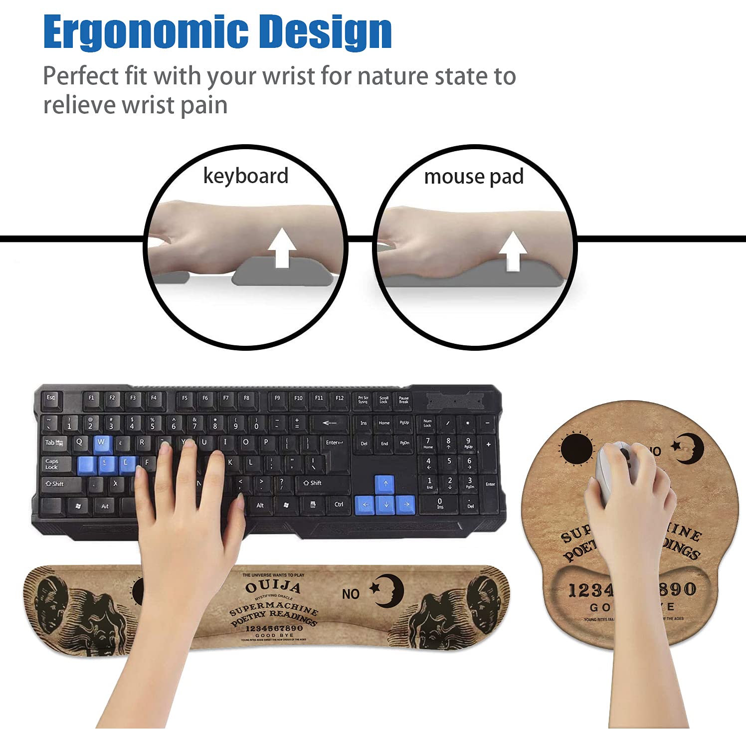 LOWORO Keyboard Wrist Rest and Mouse Pad Wrist Support Set with Coasters, Non-Slip PU Base