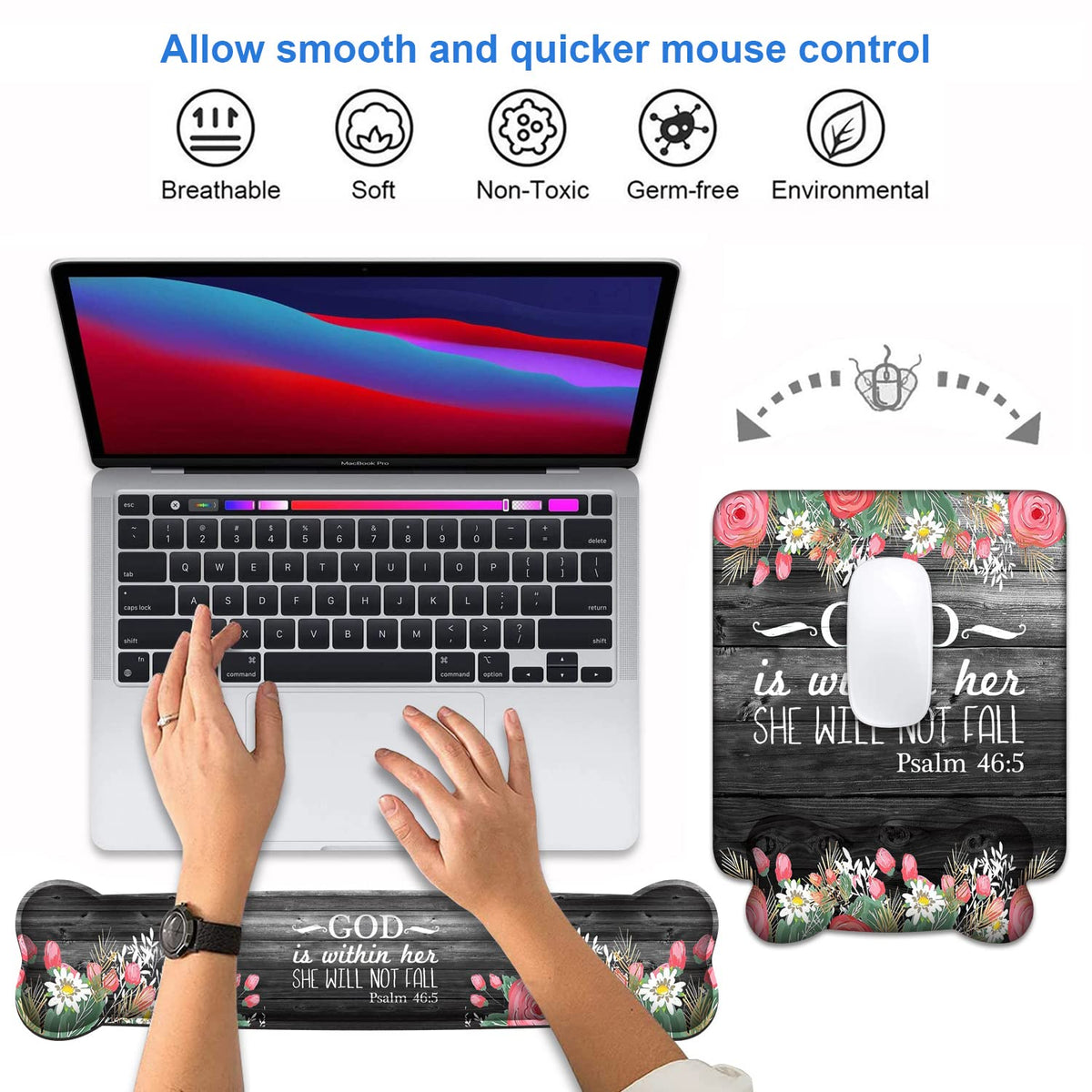 Wrist Rest Support Ergonomic Gel Mouse Pad & Memory Foam Keyboard Set, Non-Slip Rubber PU Base for
