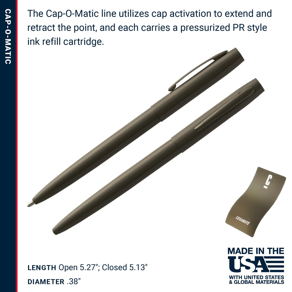 Fisher Space Pen O.D. Green Cerakote Finish Cap-O-Matic Pen, Black Ink