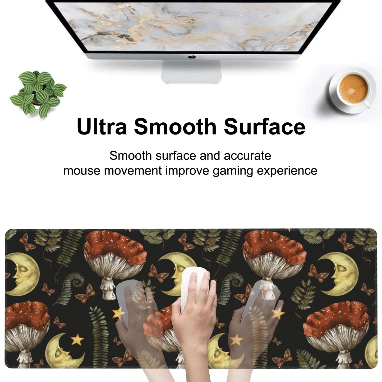 Vintage Magic Forest Desk Mat,Large Moon Amanita Mushroom and Forest Botanical Gaming Keyboard