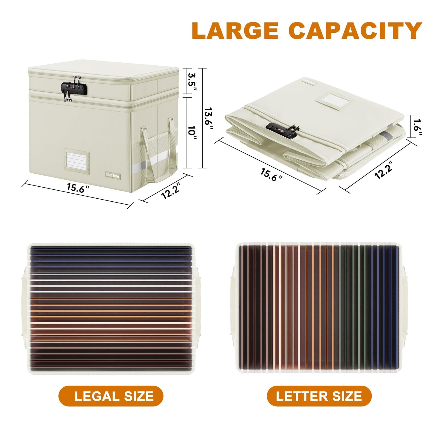 DocSafe File Box with Lock,Multi-Layer Fireproof Document Box Collapsible File Storage Organizer