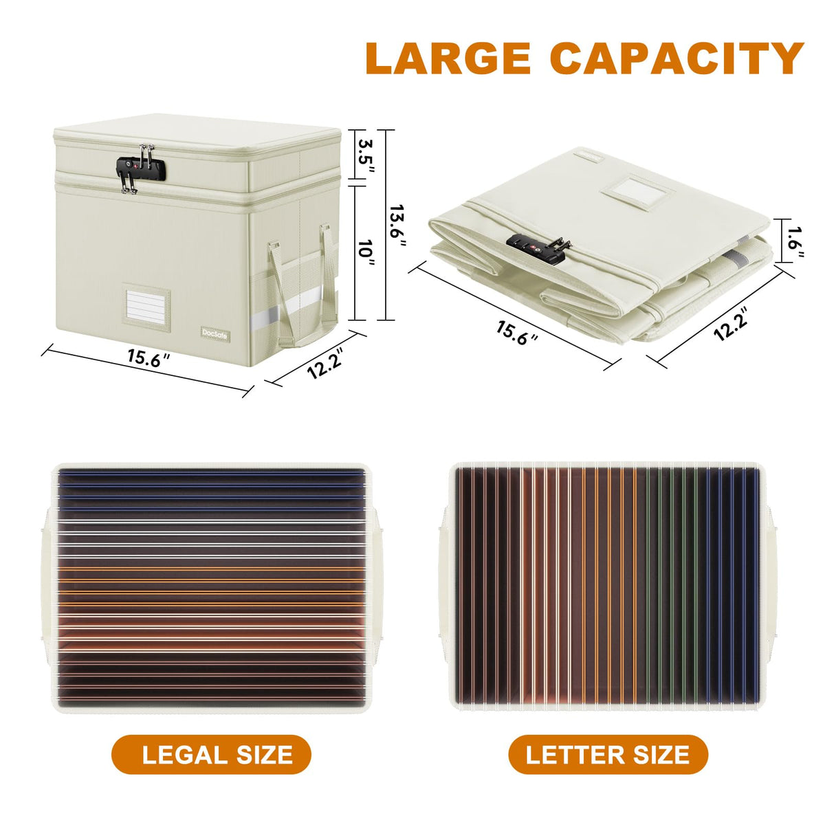 DocSafe File Box with Lock,Multi-Layer Fireproof Document Box Collapsible File Storage Organizer