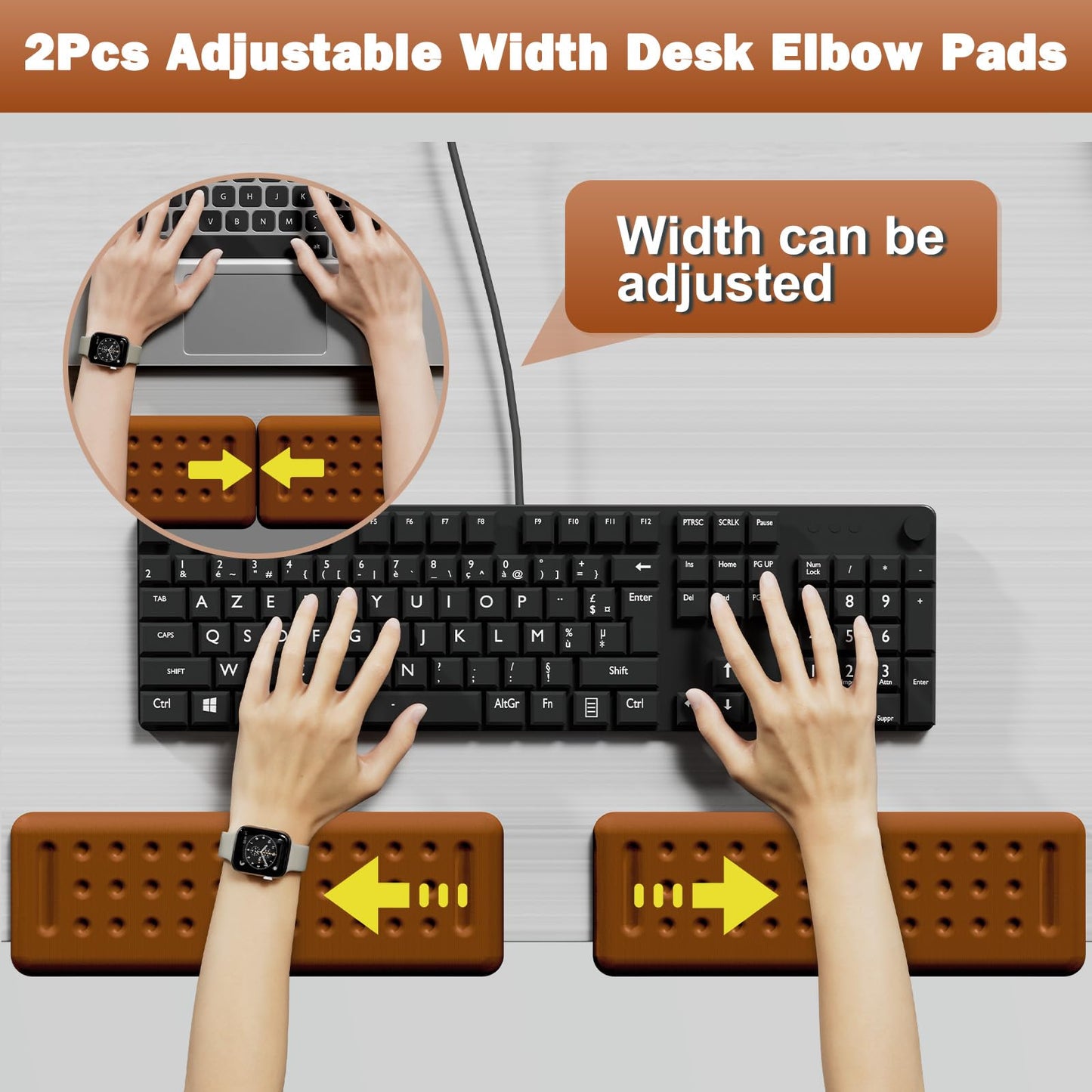 Leolee L-Shaped Desk Elbow Pads for Desk, Brown Arm Rest for Desk