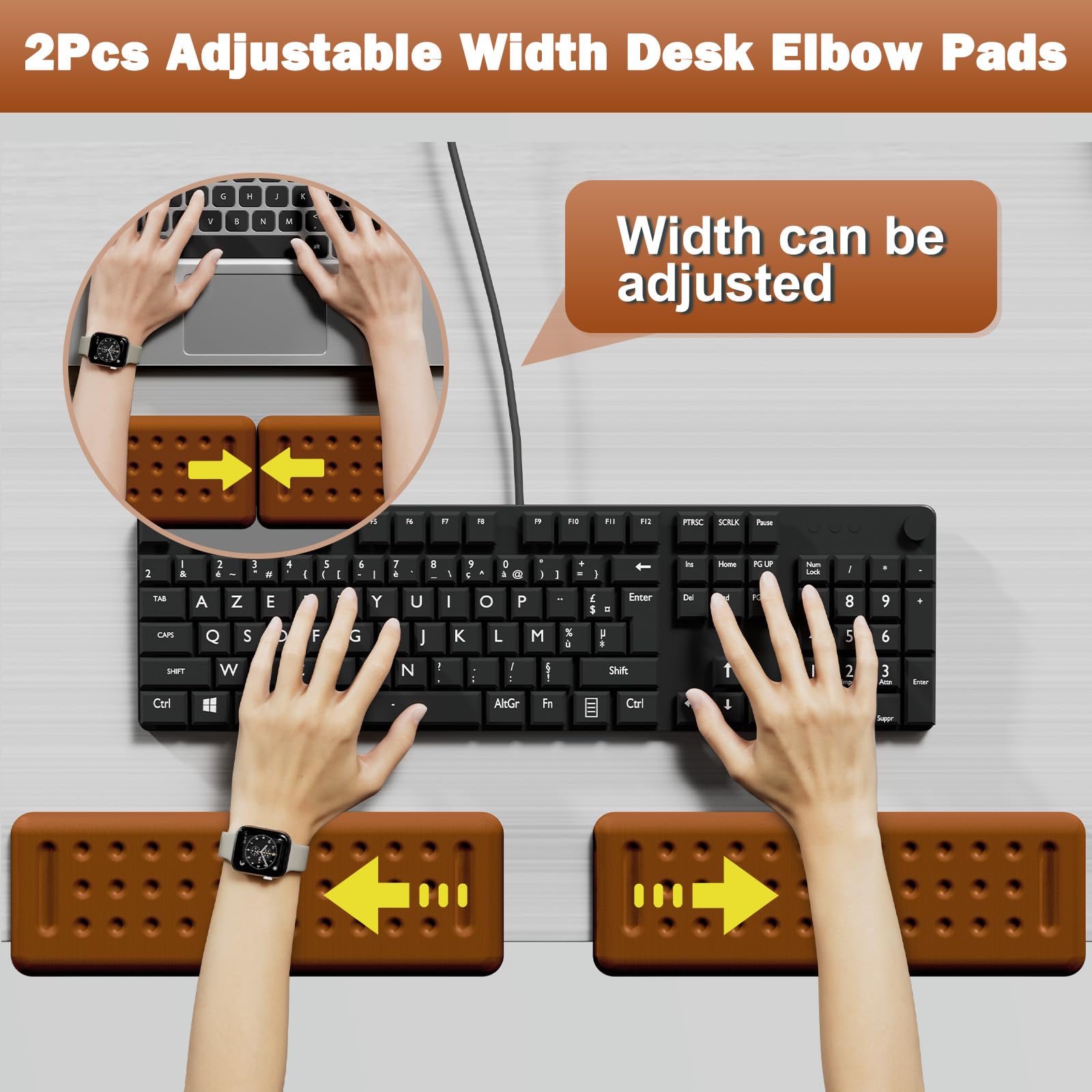 Leolee L-Shaped Desk Elbow Pads for Desk, Brown Arm Rest for Desk