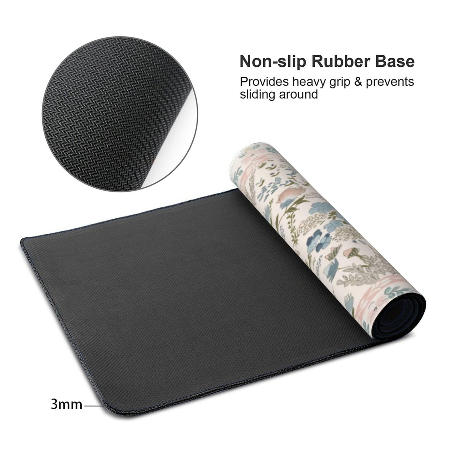 Aesthetic Pink Floral Desk Pad, XXL Large Mouse Pad for Desk with Anti-Slip & Stitched Edges