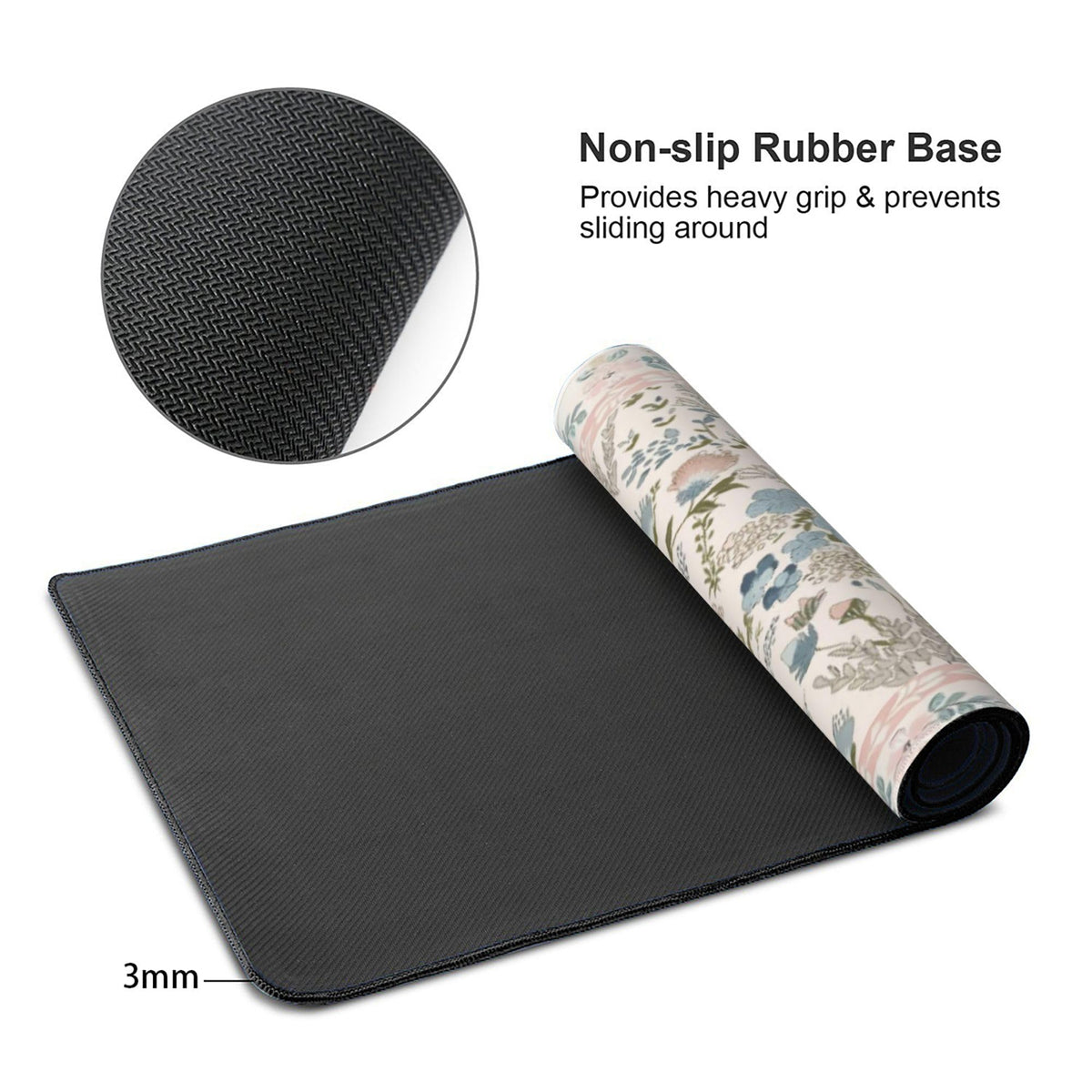 Aesthetic Pink Floral Desk Pad, XXL Large Mouse Pad for Desk with Anti-Slip & Stitched Edges