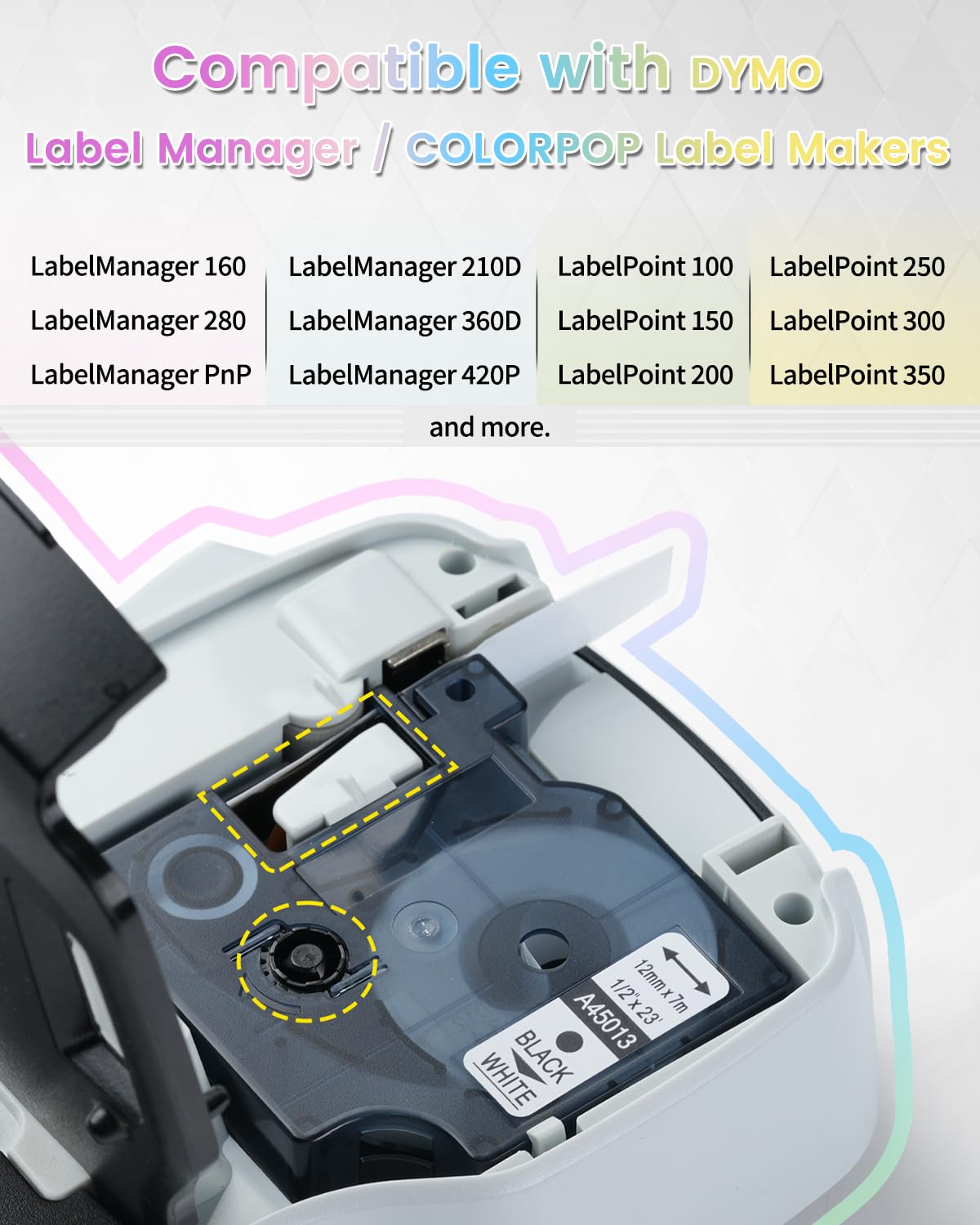 Anycolor 6-Pack Compatible with Dymo D1 Label Tape 12mm Pastel Colored 1/2"