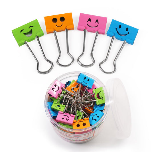 Coideal Cute Smiley Face Binder Clips, 48 Pack 1 Inch Medium Metal Paper Clamps, Assorted Colors