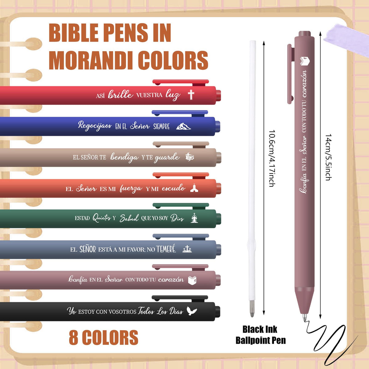 Sayglossy 80 Pcs Spanish Bible Verse Pens Christian Ballpoint Pens Inspirational Quotes Writing