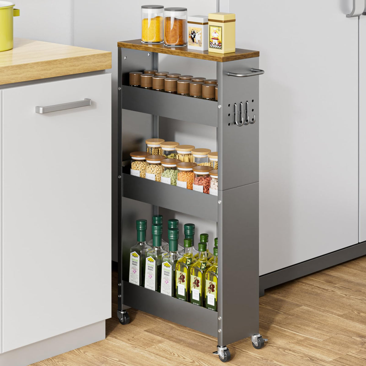 XYZLVSI Slim Storage Cart, Narrow Kitchen Rolling Cart for Small Spaces