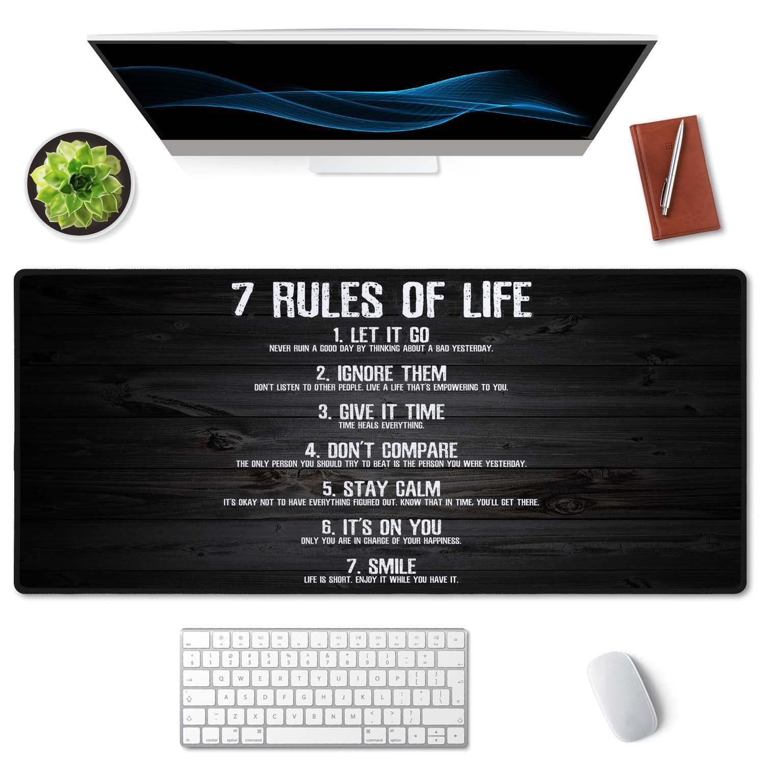 SSOIU 7 Rules of Life Motivational Quotes Mouse Pad 35.5 X 15.7 Inch XXL Full Desk Mousepad
