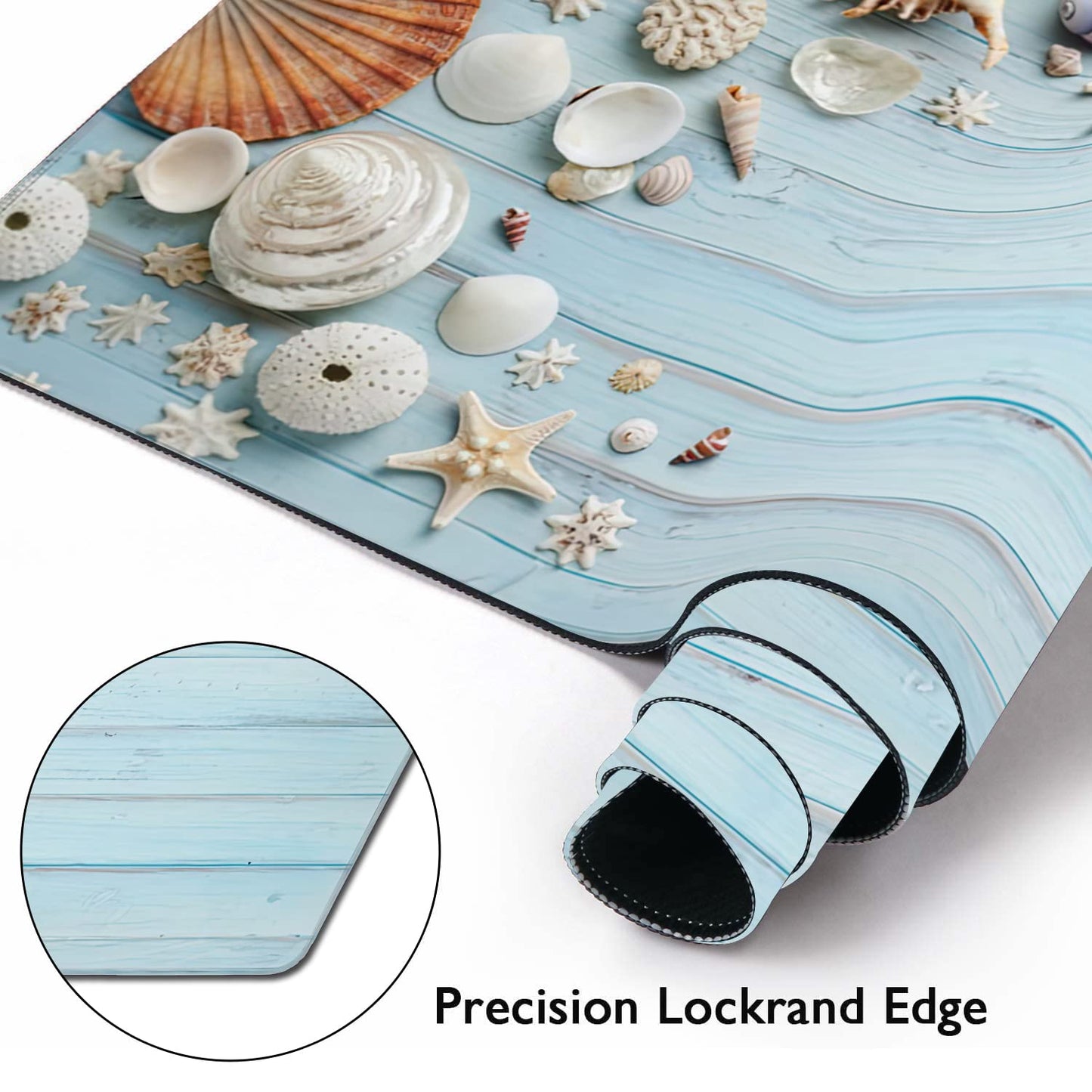 Shells on Blue Wood Large Mouse Pad Extended Gaming Mouse Pad Waterproof Desk Mat with Stitched
